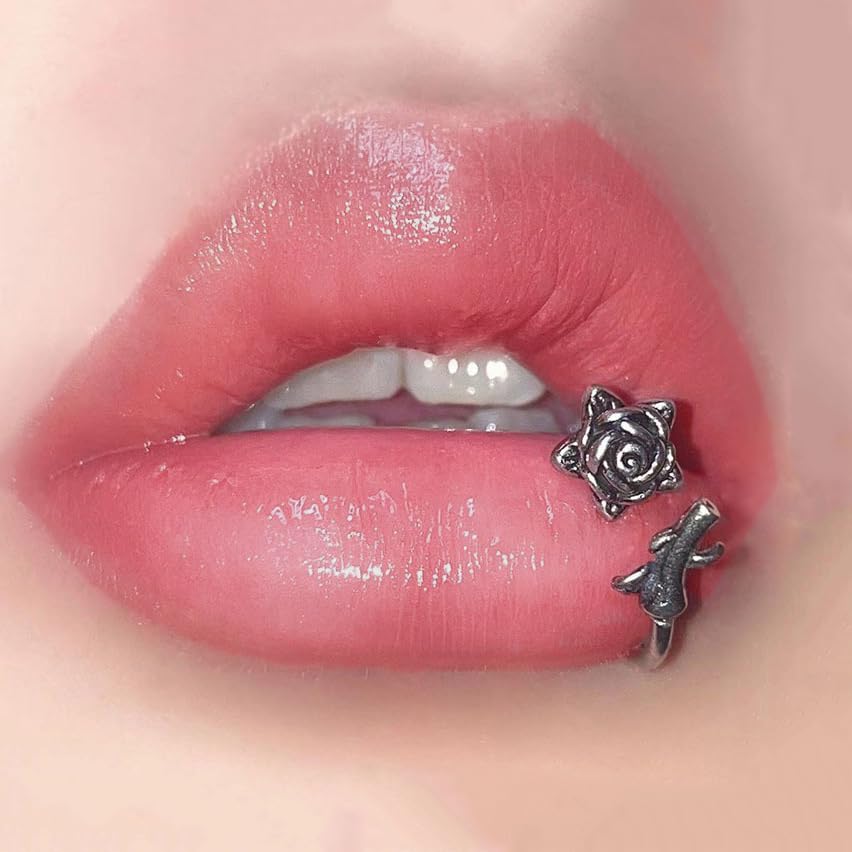 16G Rose Flower Lip Rings Surgical Steel Snake Bite Jewelry for Snake Bites Piecing, Horseshoe Labret Jewelry for Lip Piercing, 16 Gauge2