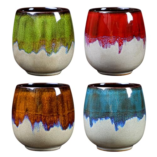 Tazas De Espresso, 4 Piezas Cerámica Tazas De Cafe, Juego De Tazas De Café Expreso, 100 Ml Tazas Cafe, Sin Asa, Apto Para Lavavajillas, Café Expreso, Vaso Para Especias, Regalo En Diseño Moderno