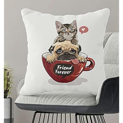 Dalina Textil 2 Fundas de Cojines Gato y Perro 45X45CM Cover