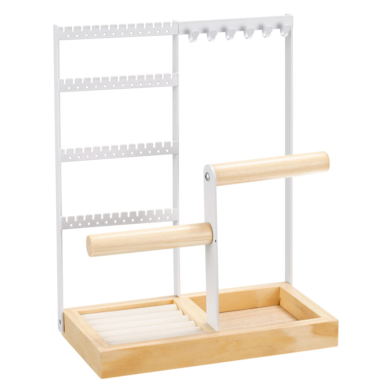 uxcell Jewelry Stand Holder, 4 Tier Metal Necklace Display Organizer Earring Tower 10 Hanging Hooks for Bracelets, Rings, Earrings, Necklaces - White