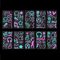 COZERI 10PCS Glow in the Dark Temporary Tattoo - Music Rock Tattoos Stickers for Kids Adults, Safe Temporary Sticker for Glow Parties/Halloween/Concerts/Birthday/Music Festival, Easy to Apply & Remove