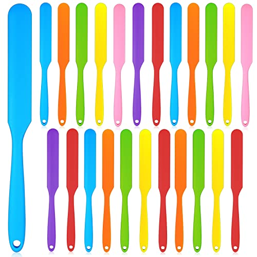 Lasnten 24 Pcs Silicone Jar Spatula Set Heat Resistant Silicone Jar Spatula Flexible Non Stick Jam Spatula with Long Handle Mixing Batter Scraper for Butter Cake Cream Icing Cooking Kitchen Baking
