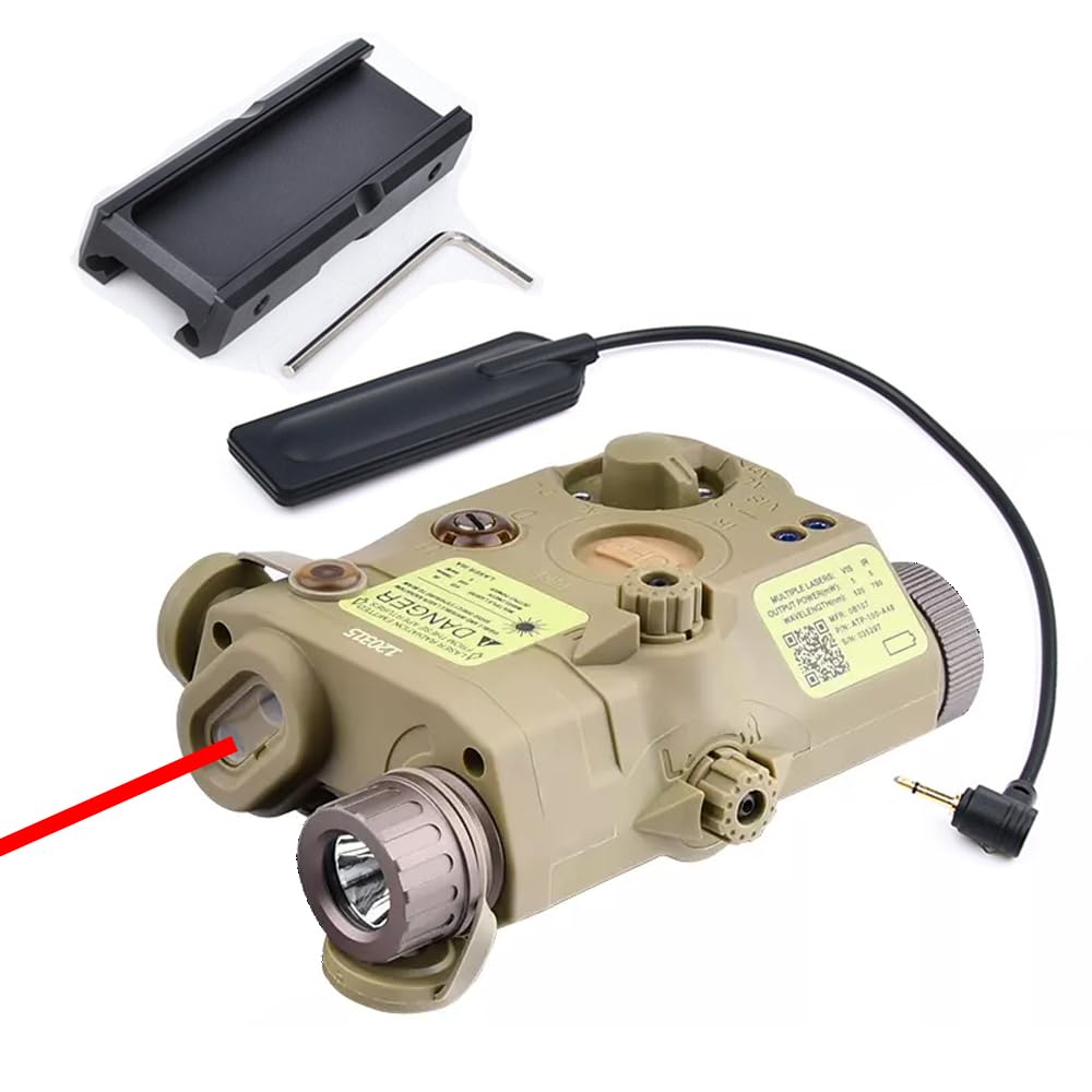 Nylon PEQ15 Box Aiming Laser Sight(with IR Laser + Red Laser + 200 Lumens White LED Flashlight), with Pressure Switch & Pressure Switch Slot Mount Pocket, for 20mm Rail, Tan