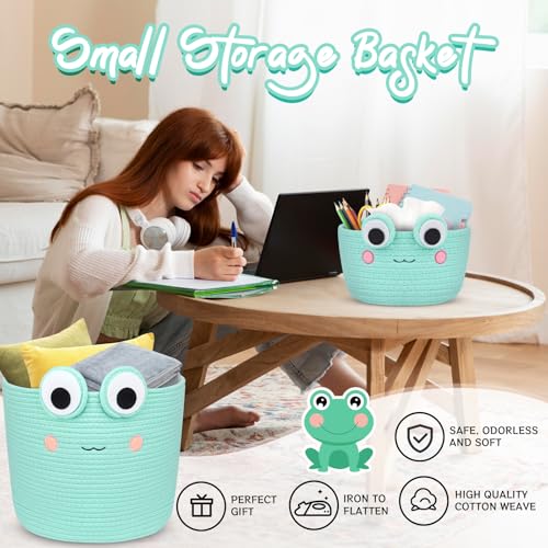 Image of Large Storage Basket, Frog Shaped Cotton Rope Woven Basket for Nursery, Blanket Baby Toy Storage Organizer Laundry Basket Gifts Empty, Cat Dog Bin Toys