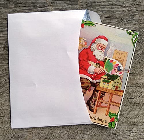 Image of PIXILUV WINTER CHRISTMAS (Pack of 12) Notecards Small Greeting Cards # Wintery Christmas Scenes and Santa Claus ~ Vintage Christmas Postcards Reprint