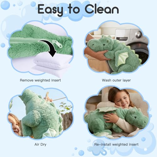 ARELUX Giant Weighted Winged Dragon Plush Toy - 35.4" 5lbs Soft Stuffed Animal for Comfort, Pterosaur Plushie Fuzzy Dinosaur Pillow Plushies Cuddly Removable and Washable Green by ARELUX - Image 6