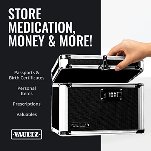 Vaultz Combination Lock Box - Secure Safe For Documents, Valuables, Medicine & Money - 10 X 7.25 X 7.75 Inch - Black/Chrome #TOP1