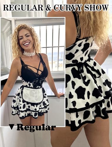 Avidlove Conjuntos de lingerie feminina de empregada doméstica sexy, conjunto de lingerie (estampa d