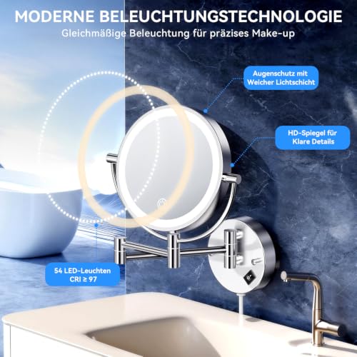 Auxmir Kosmetikspiegel mit Licht, 1X/30X mit AC-Netzstecker Wandmontage – Ansicht 6