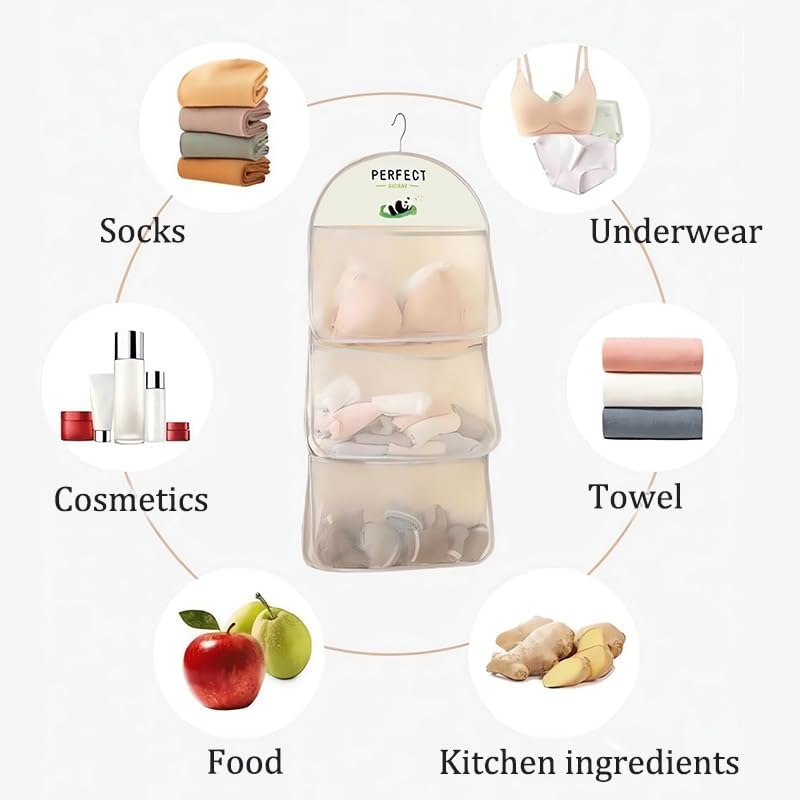 MIUPOO Multi Purpose Multi Layer Mesh Storage Hanging Bag,Hanging Storage with Metal Hanger Mesh Pockets for Bra Underwear Socks,Pockets Hang Store Bag for Door Wall Closet - Image 6