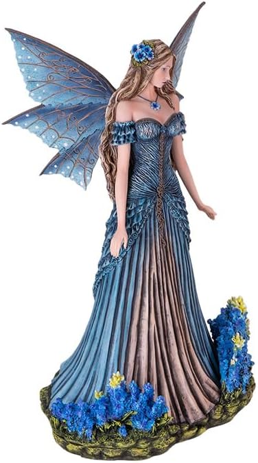 Pacific Giftware Lavender Fairy Figurine 16.54” Tall with Elegant Blue Wings and Floral Gown Exquisite Resin Fairy Statue for Indoor Home and Outdoor Garden Decor