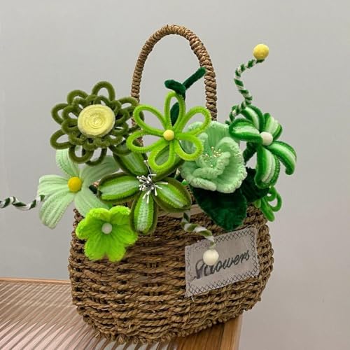 Image of ASTARON 521 Pcs 5 Colors Art Chenille Stems Pipe Cleaners Flower Making Kit | Green Yellow Craft Pipe Cleaners,20 Floral Wires,Green Gardening Tape, Flowers Making Kit,Polyester Fluffy Pipe Cleaners Set