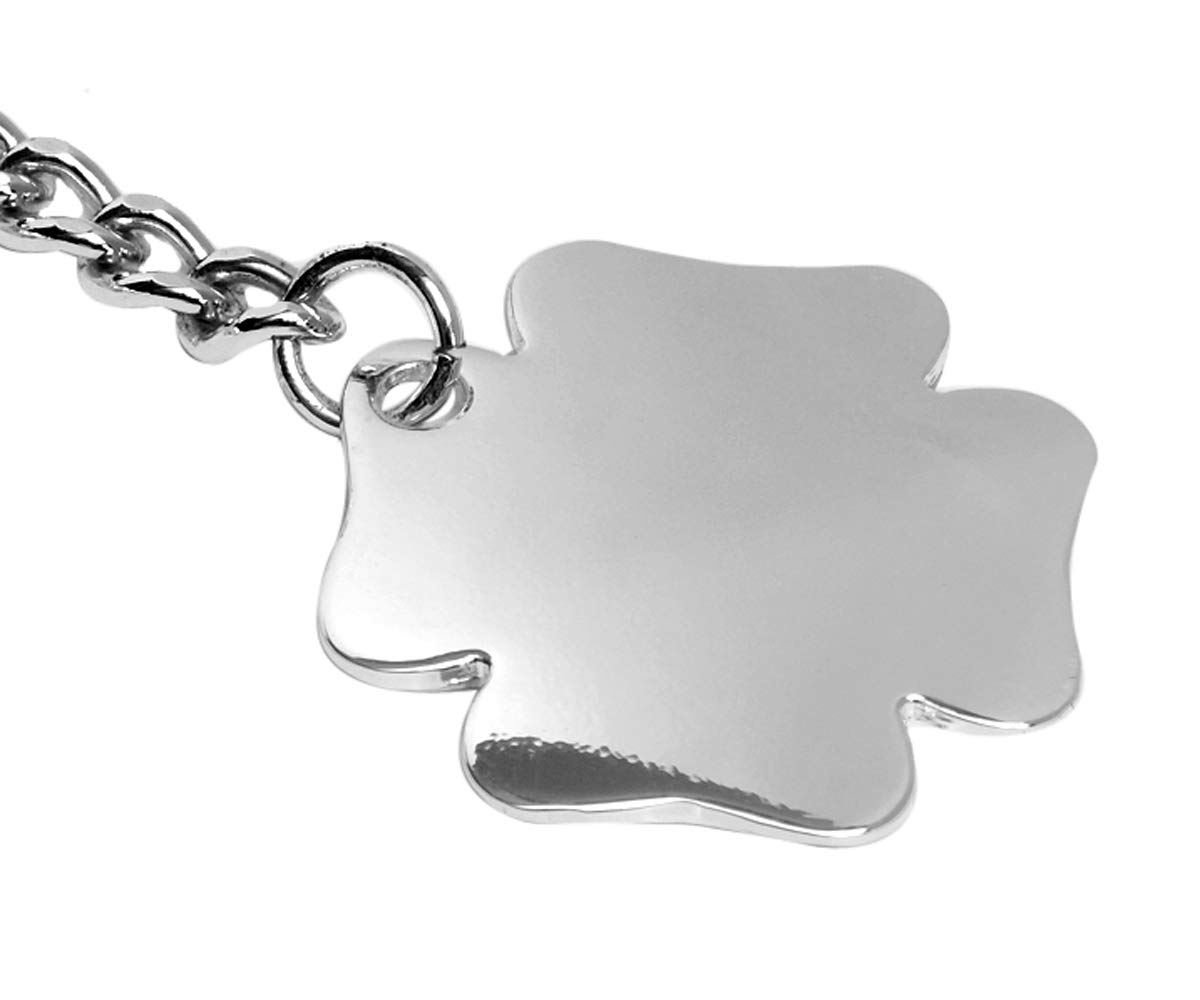 Llavero de diseño de trébol bañado en plata, amuleto de la suerte, colgante de metal plateado brillante de cuatro hojas
