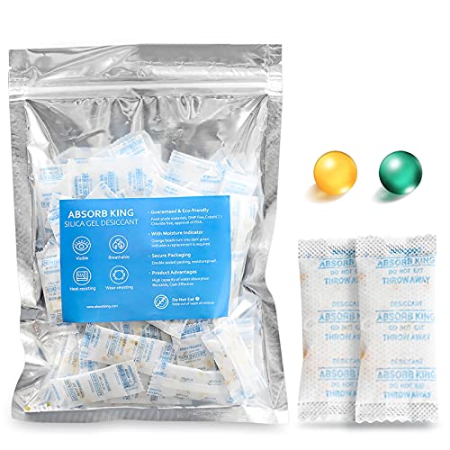 Silica Gel Packs â€“ 100 Pcs 2 Gram Moisture Absorbers, Silica Gel Desiccant Packs for Storage, Silica Gel Packets Food Grade Orange to Green Indicating for Moisture Control