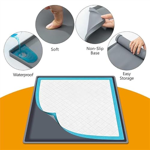 Silicone Dog Pee Pad Holder for Standard 24x24 in Pads, Non-Slip Leak-Proof Puppy Pad Tray, Portable Puppy Training Mat with Raised Edges for Floor Protection, Easy to Clean