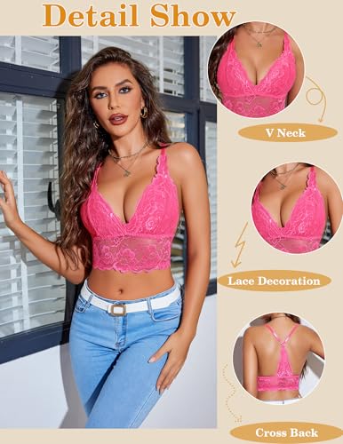 Image of Avidlove Bralettes for Women Lace Wireless Bra V Neck Racerback Crop Top Adjustable Lingerie No Padded