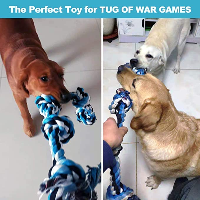 Image of 5 Knot Dog Chew Rope + Dog Chew Toys + Puppy Teething Toys + Rope Dog Toy + Dog Toys for Small to Medium Dog Toys + Dog Toy Pack + Tug Toy + Dog Toy Set + Washable Cotton Rope for Dogs