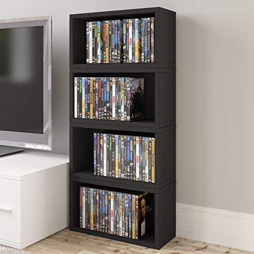 Way Basics Media Storage Rack Shelf Organizer Holds 30 PS5 Games, DVDs, Blu-Rays (Tool-Free Assembly And Uniquely Crafted From Sustainable Non Toxic zBoard Paperboard), Black