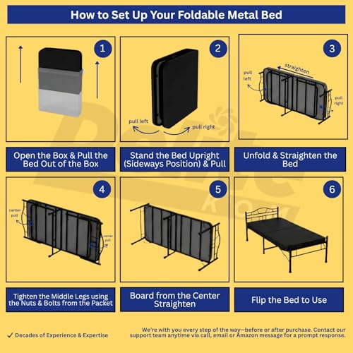 Image of DELITE KOM Lyra Foldable Metal Single Bed (6.7x3ft) with Mattress | No Install | 1 Year Warranty | Strong Metal Single Bed, 204.5 cm x 92 cm (6.71 ft x 3.02 ft) (Finish Color - Black