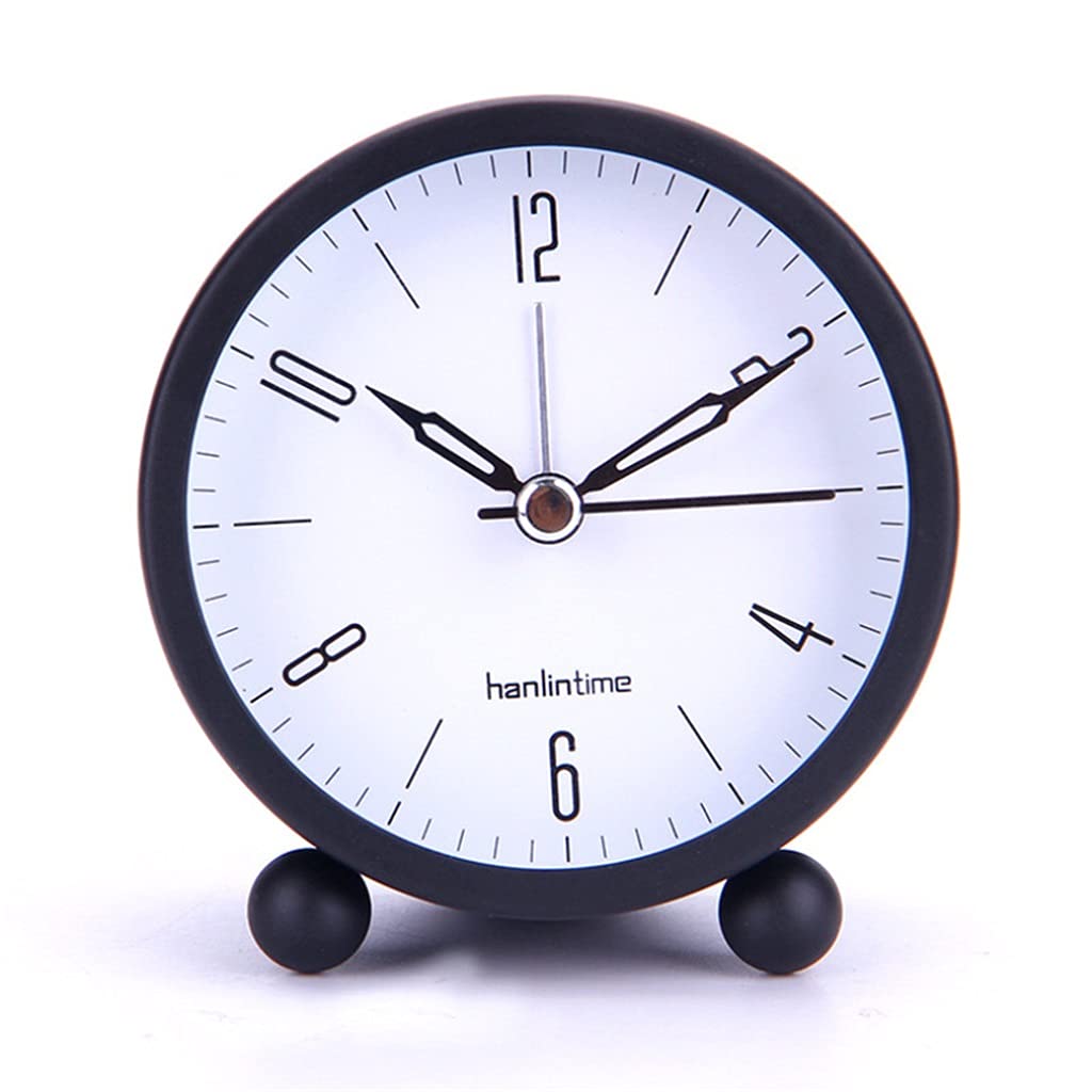 58GXCAAMOT 4 Inch Round Metal Clock Office Desktop Watch Table Clock Simple Bedroom Bedside Luminous Silent Alarm Clock