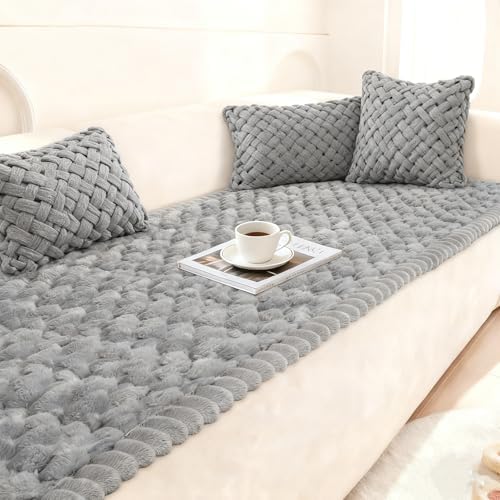Cekene Turtle Velvet Couch Covers Washable Non-Slip Couch Cushion Covers Fuzzy Sofa Cover for Dogs (Grey,27.6