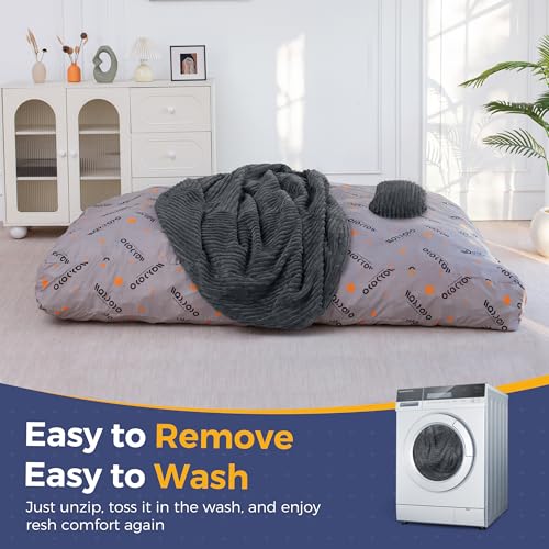 Image of MAXYOYO Giant Bean Bag Chair Bed with Pillow, Convertible Beanbag Sofa to Floor Bed, Lazy Chair Couch with Removable Cover, High-Density Shredded Foam Filling, Cozy Lounge for Bedroom Living Room