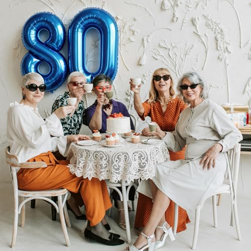 Image of Number Balloons Navy Blue Balloons - Giant Number 80 Balloon, Blue 80th Number Balloon Birthday Decorations for Men