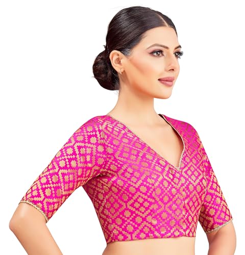 Image of Studio Shringaar Women's Readymade Brocade Elbow Length Sleeves Saree Blouse