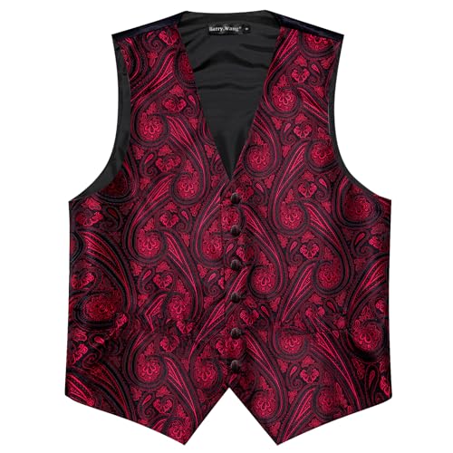 Image of Barry.Wang Men's Suit Vest Tie Bowtie Set Formal Silk Paisley Waistcoat Hanky Cufflinks Lapel Pin Set Wedding Party 7PCS