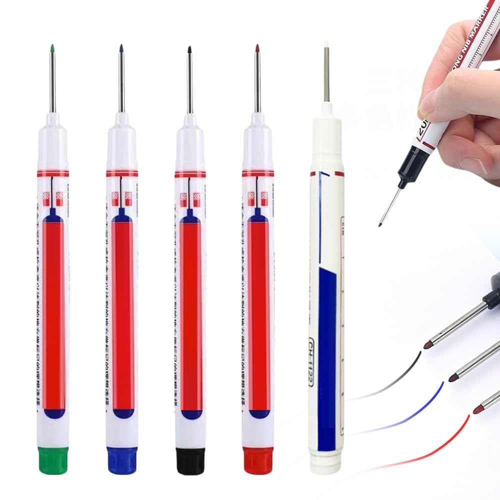 Long Head Deep Hole Marker, Upgrade Waterproof Colorful Carpenter Pen Construction Markers, 2024 Permanent Markers Carpenter Ink Marker Pens Marking