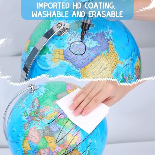 World Globe with Stainless steel Stand Rotating Earth Spinning Globe for Kids Geography Classroom Education or Decorations (8 Inch Blue) - Thumbnail 4