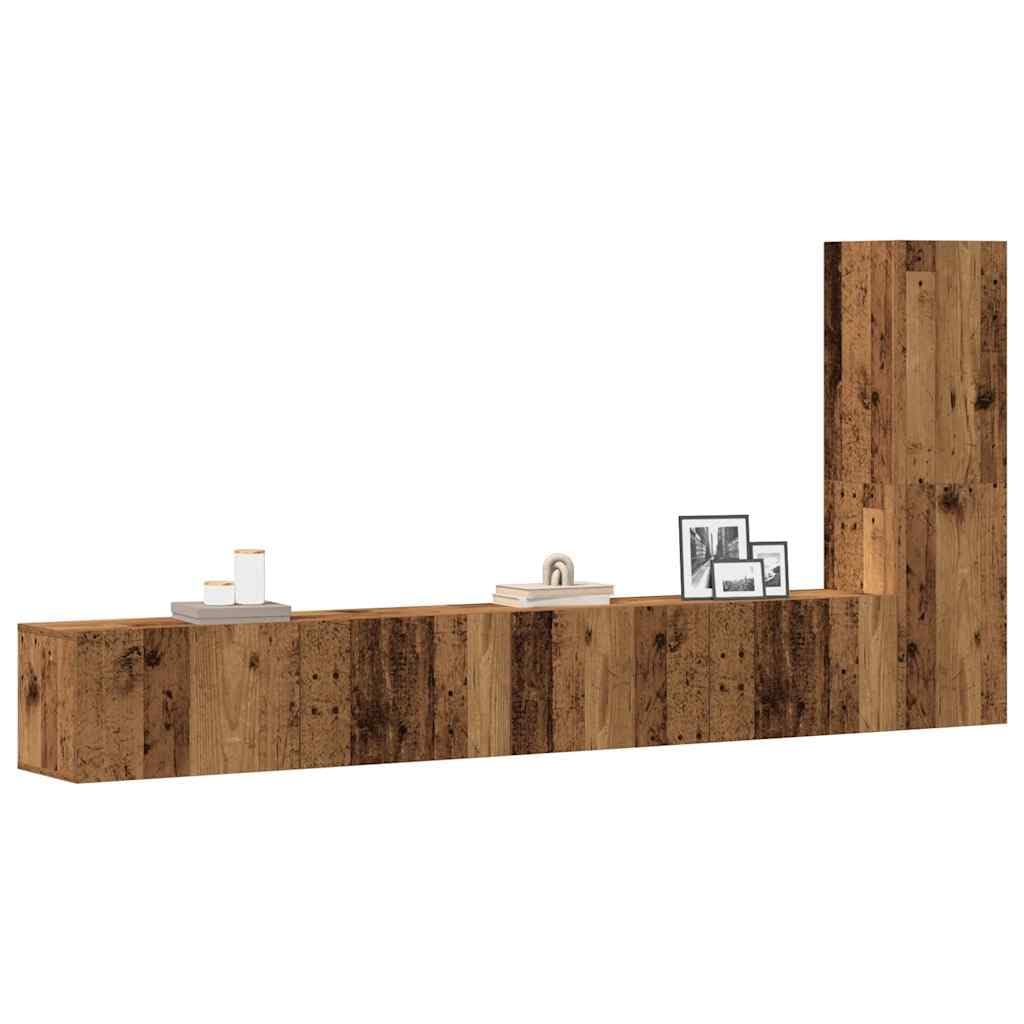 3-TLG. TV-Schrank-Set Wandmontage, Altholz-Optik Holzwerkstoff Lowboard, modernes Media Center für Wohnzimmer, stabiles TV Board mit viel Stauraum