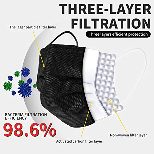 60 Pcs 3 Color Disposable Face Masks，3 Layers Facial Safety Masks With Adjustable Elastic Ear Loop Dust Air Pollution Protection （Black+Blue+White） #TOP6