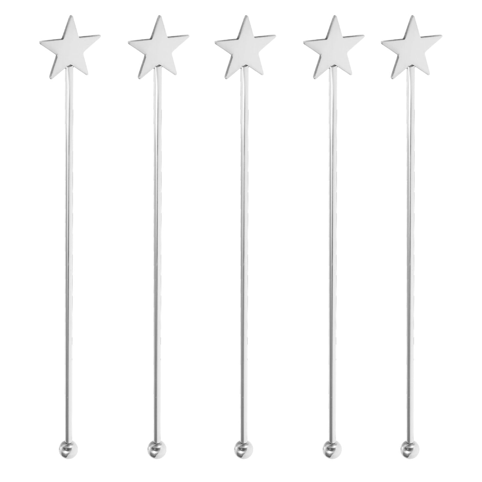 HOLIDYOYO 5pcs Stainless Steel Cocktail Drink Stirrers Metal Stirring Rods for Coffee Beverages Cocktails Resistant Mixing Sticks Star Design