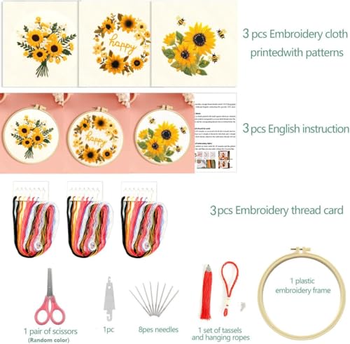 Image of Zhenqing Cross Stitch Kit for Beginners, Flower Pattern and Butterfly Design, Stamped Embroidery Set (Flower Bee)