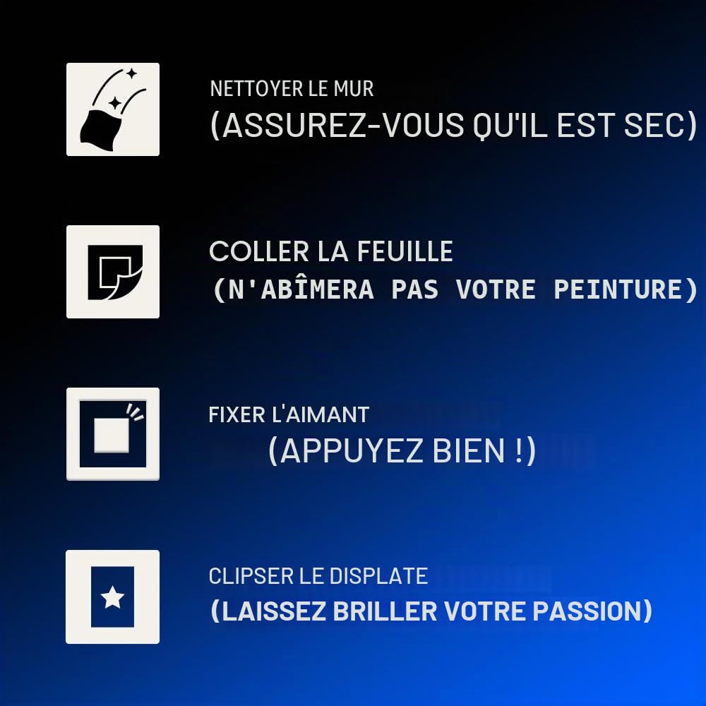Displate Kit de support mural magnétique pour accrocher des tableaux, lot de 3 aimants muraux à décoller et coller avec adhésif amovible sécurisé – sans perçage, aimants sans dommages pour art mural