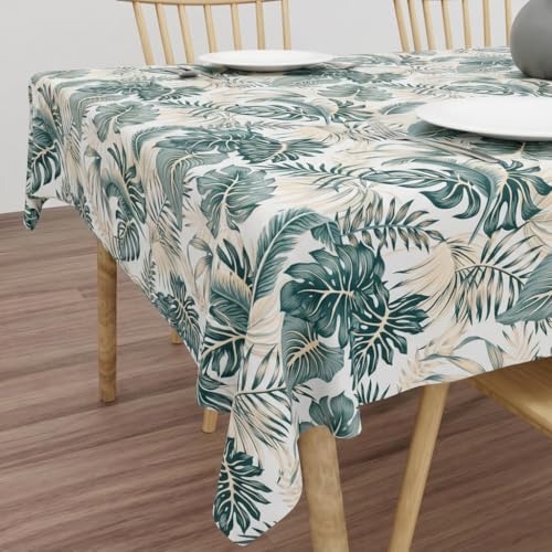 Image of Wings Star Premium Center Table Cover, PVC Fabric, 40x60 inch Size | Table Cloth | PVC 4 Seater Rectangular Center Table Cover | Table Sheet for Dining, Party, Events | Waterproof Green & Beige