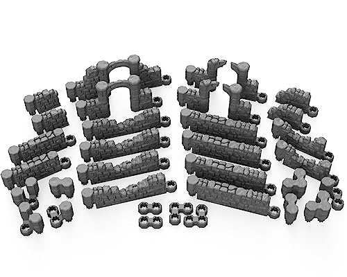 34pcs Dungeon Ruined Wall Map Tiles DND Terrain for Dungeons and Dragons Terrain, D&D, Pathfinder, Warhammer 40k, Miniatures, D and D, Dungeons and Dragons Gifts, Dungeon Master