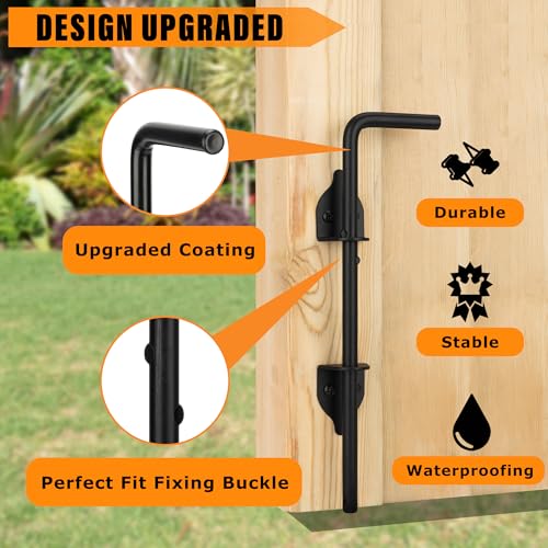 Image of 12 inch Heavy Duty Cane Bolt Gate Drop Rod-Steel Gate Ground Latch Designed for Wood Metal Vinyl Gates or Double Doors Fence Applications