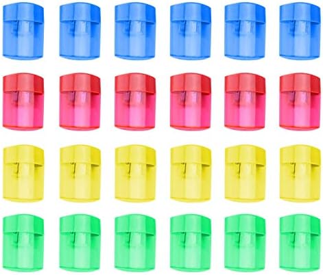 24 Pcs Double Hole Oval Shaped Pencil Sharpener, Manual Pencil Sharpener Hand Pencil Sharpener with Cover and Receptacle for School Home and Office Supply (24Pcs)