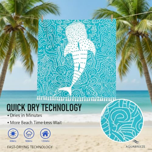 Image of Oversized Turkish Beach Towel Blanket Cotton Giant XL Sandproof Towels Huge Linen XXL Extra Large Big Throw Quilt Blankets for Adults Cloud Travel Camping Glamping Accessories Essentials Whale Shark