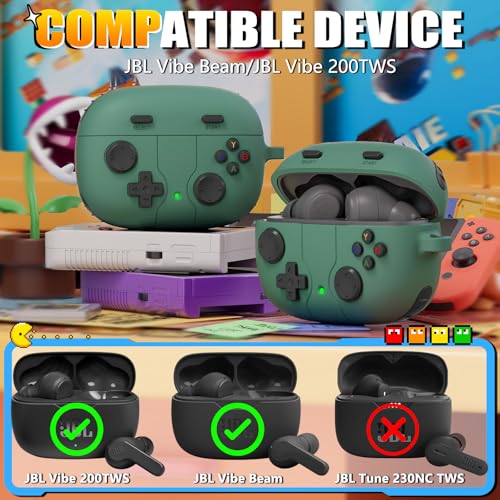 Image of for JBL Vibe 200TWS / JBL Vibe Beam Case Cover Game Console Design, Silicone Case Compatible with JBL Vibe 200TWS with Keychain with Cleaning Pen Kit -Pine Green