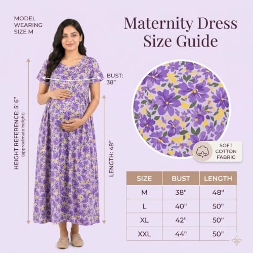 Image of Zero Clothing Feeding Dress for New Moms Casual Loungewear Ankle Length | Cotton Maternity Nighty | Zipless Feeding Dresses for Women | Pregnancy & Nursing Wear