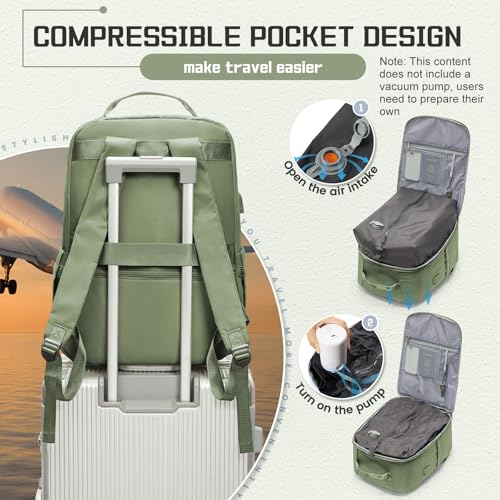 Vacuum backpack travel with pump, Travel Backpack with Vacuum System,Carry on Personal Item Bag 17×10×9 United Airlines Flight Approved Hand Luggage - Green2
