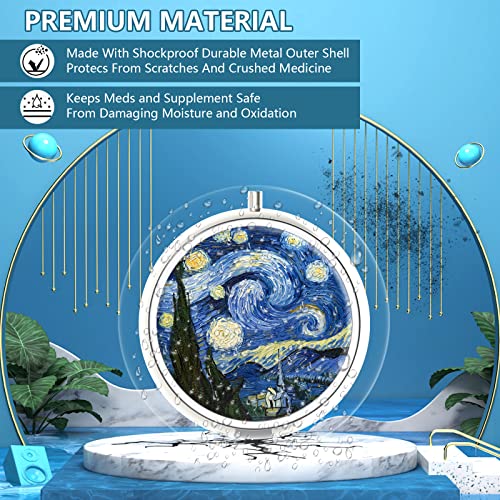 Image of Pill Box 3 Compartment Small Pill Case,Portable for Pocket or Purse Pill Organizer Pill Container Holder to Hold Vitamins, Medication, Fish Oil and Supplements(Starry Night)