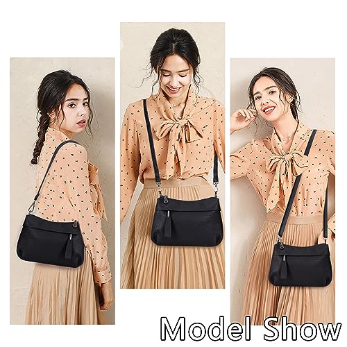 Image of Genuine Leather Purse for Women Hobo Bag Trendy Crossbody Bag and Shoulder Bag with 2 Straps