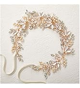 SWEETV Handmade Rhinestone Wedding Headband Flower-Leaf Bridal Headpieces for Wedding Pearl Hair ...
