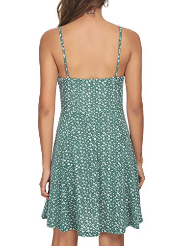 Image of Missufe Spaghetti Strap Floral Mini Dress Women's Casual Ruched Front Drawstring Swing Sundress