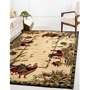 Unique Loom Barnyard Collection Area Rug – Farm (5′ 1″ x 8′ Rectangle, Cream/ Black)