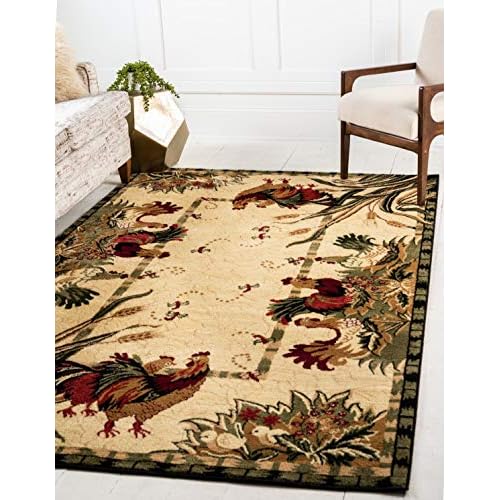 Unique Loom Barnyard Collection Area Rug – Farm (5′ 1″ x 8′ Rectangle, Cream/ Black)